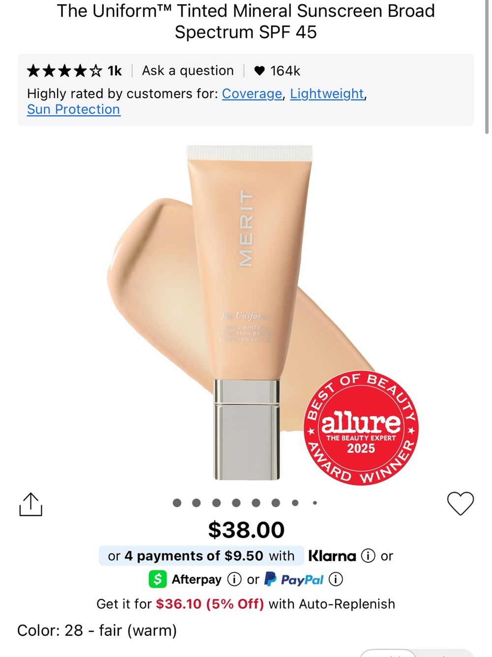 Merit uniform tinted mineral sunscreen